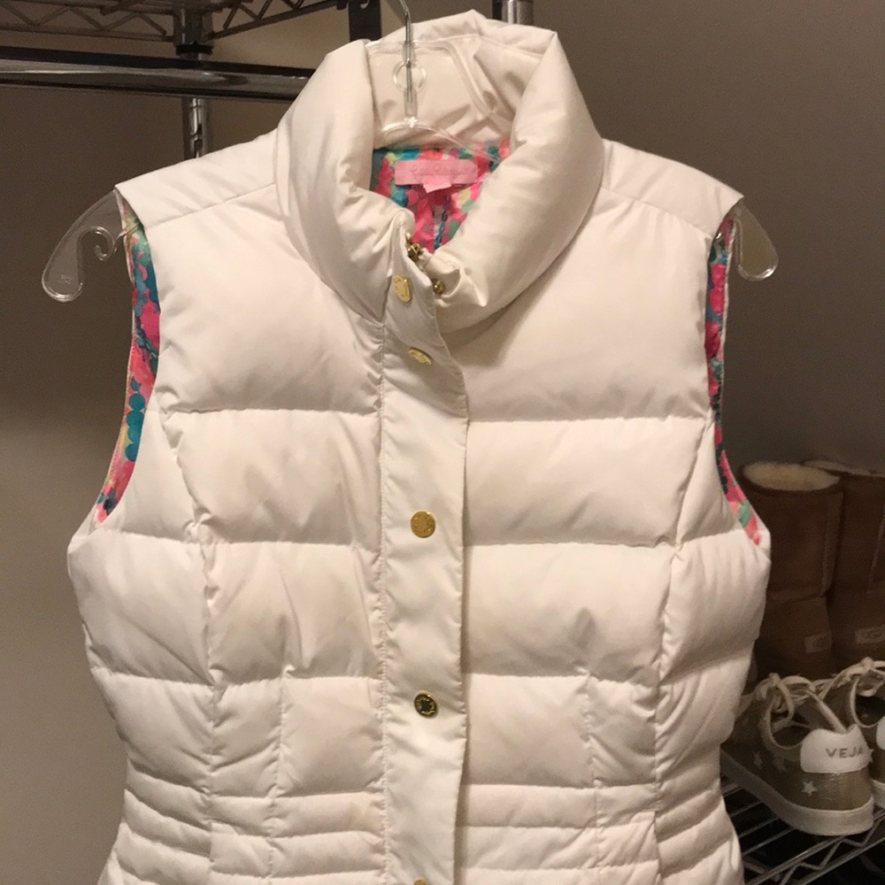 Lilly Pulitzer White Puffer Vest Size Small
